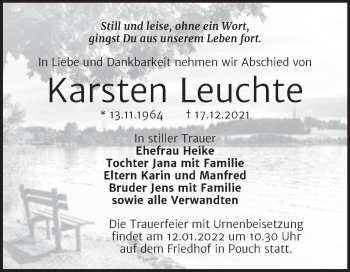 Traueranzeige von Karsten Leuchte von Trauerkombi Bitterfeld