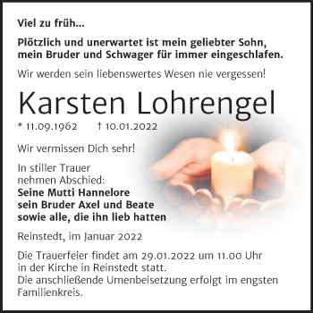 Traueranzeige von Karsten Lohrengel von Mitteldeutsche Zeitung Aschersleben