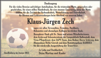 Traueranzeige von Klaus-Jürgen Zech von Trauerkombi Quedlinburg