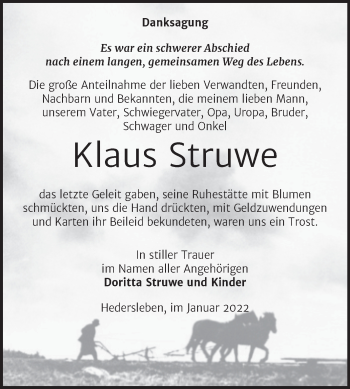 Traueranzeige von Klaus Struwe von Trauerkombi Quedlinburg