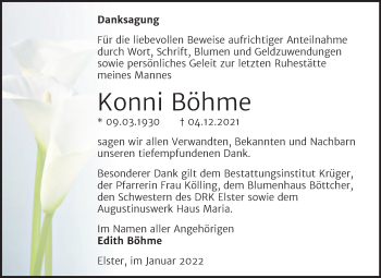 Traueranzeige von Konni Böhme von Trauerkombi Wittenberg