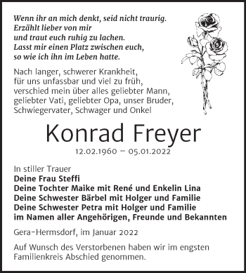 Traueranzeige von Konrad Freyer von Trauerkombi Zeitz