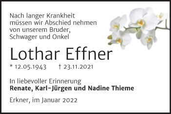 Traueranzeige von Lothar Effner von Trauerkombi Wittenberg
