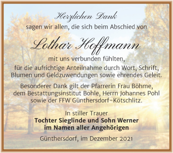 Traueranzeige von Lothar Hoffmann von Trauerkombi Merseburg