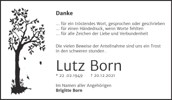 Traueranzeige von Lutz Born von Trauerkombi Mansfelder Land