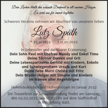 Traueranzeige von Lutz Späth von Trauerkombi Weißenfels