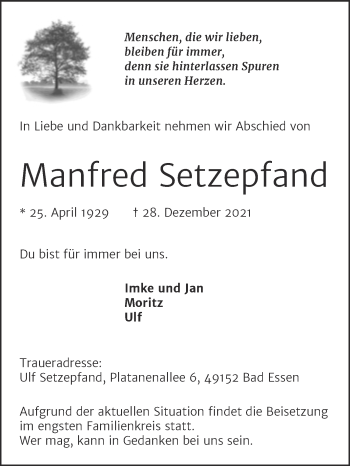 Traueranzeige von Manfred Setzepfand von Mitteldeutsche Zeitung Sangerhausen