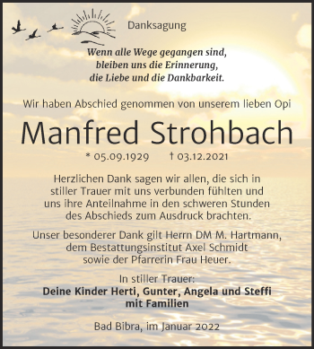 Traueranzeige von Manfred Strohbach von Naumburger Tageblatt