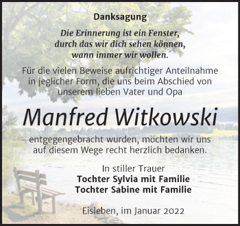 Traueranzeige von Manfred Witkowski von Trauerkombi Mansfelder Land