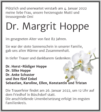 Traueranzeige von Margrit Hoppe von Mitteldeutsche Zeitung Halle/Saalkreis