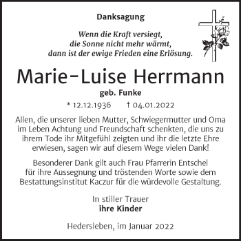 Traueranzeige von Marie-Luise Herrmann von Trauerkombi Quedlinburg