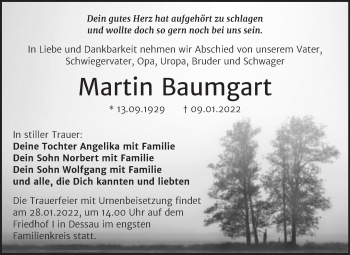 Traueranzeige von Martin Baumgart von Trauerkombi Dessau