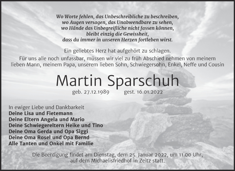  Traueranzeige für Martin Sparschuh vom 20.01.2022 aus Mitteldeutsche Zeitung Zeitz