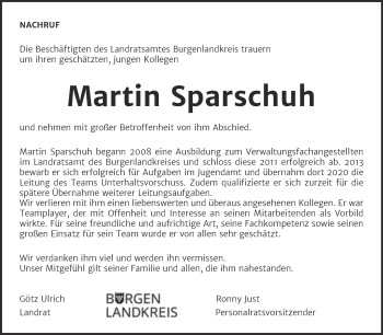 Traueranzeige von Martin Sparschuh von Naumburger Tageblatt