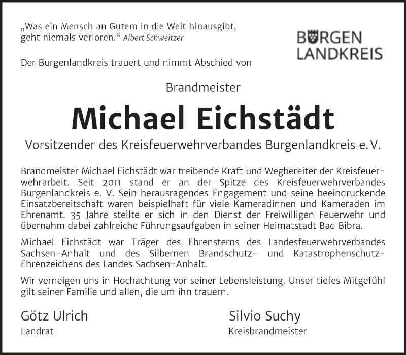  Traueranzeige für Michael Eichstädt vom 04.01.2022 aus Naumburger Tageblatt