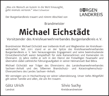 Traueranzeige von Michael Eichstädt von Wochenspiegel Naumburg/Nebra