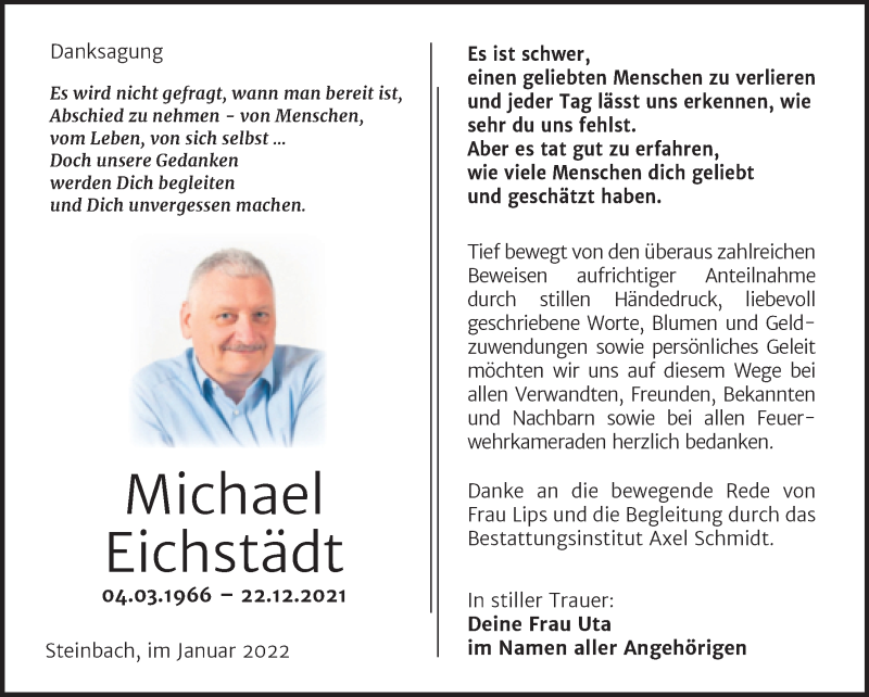  Traueranzeige für Michael Eichstädt vom 26.01.2022 aus Wochenspiegel Naumburg/Nebra