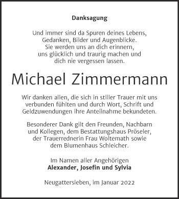 Traueranzeige von Michael Zimmermann von Trauerkombi Bernburg