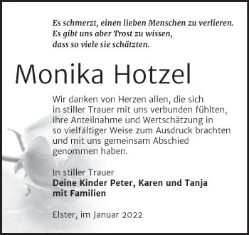 Traueranzeige von Monika Hotzel von Super Sonntag Wittenberg