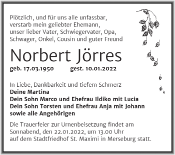 Traueranzeige von Norbert Jörres von Trauerkombi Merseburg
