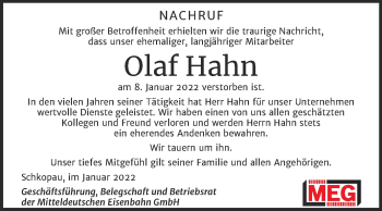 Traueranzeige von Olaf Hahn von Super Sonntag Halle/Saalkreis