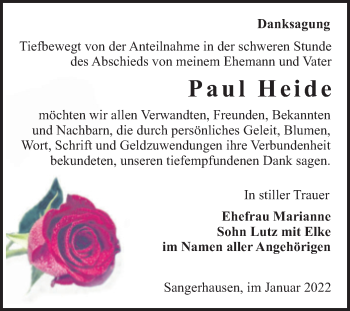 Traueranzeige von Paul Heide von Trauerkombi Sangerhausen