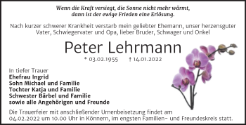 Traueranzeige von Peter Lehrmann von Trauerkombi Bernburg