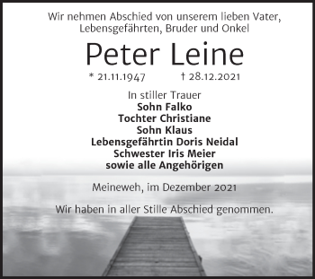 Traueranzeige von Peter Leine von Trauerkombi Zeitz