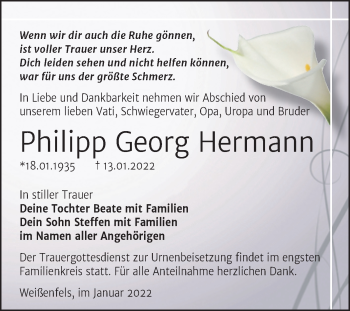 Traueranzeige von Philipp Georg Hermann von Trauerkombi Weißenfels