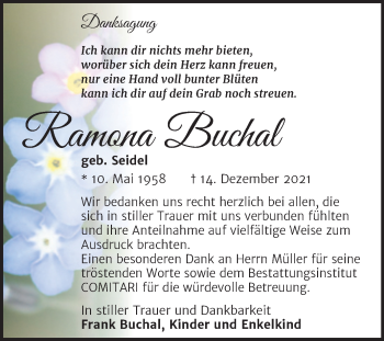 Traueranzeige von Ramona Buchal von Trauerkombi Weißenfels