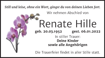 Traueranzeige von Renate Hille von Trauerkombi Wittenberg