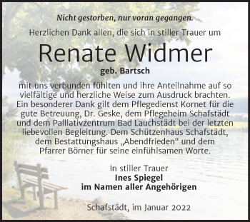 Traueranzeige von Renate Widmer von Trauerkombi Merseburg