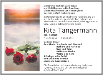 Traueranzeige von Rita Tangermann von Trauerkombi Merseburg