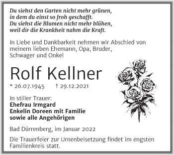 Traueranzeige von Rolf Kellner von Trauerkombi Merseburg