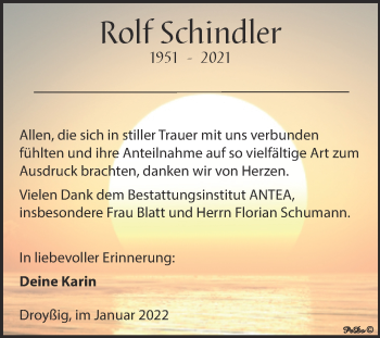 Traueranzeige von Rolf Schindler von Trauerkombi Zeitz