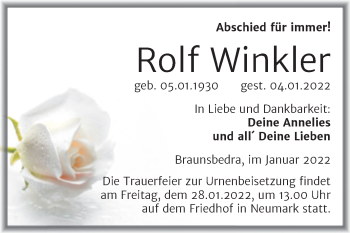 Traueranzeige von Rolf Winkler von Trauerkombi Merseburg