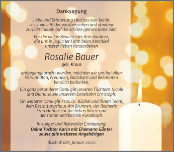 Traueranzeige von Rosalie Bauer von Trauerkombi Mansfelder Land
