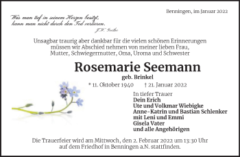 Traueranzeige von Rosemarie Seemann von Mitteldeutsche Zeitung Weißenfels