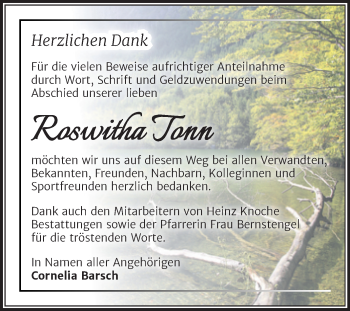 Traueranzeige von Roswitha Tonn von Trauerkombi Aschersleben