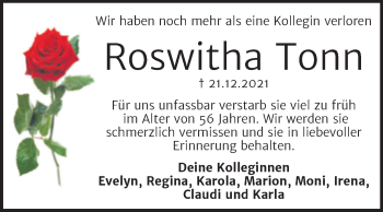 Traueranzeige von Roswitha Tonn von Trauerkombi Aschersleben