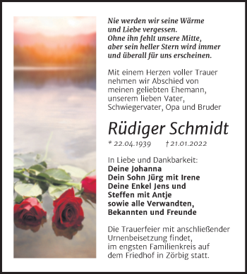 Traueranzeige von Rüdiger Schmidt von Trauerkombi Bitterfeld