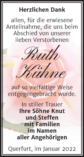 Traueranzeige von Ruth Kühne von Trauerkombi Merseburg