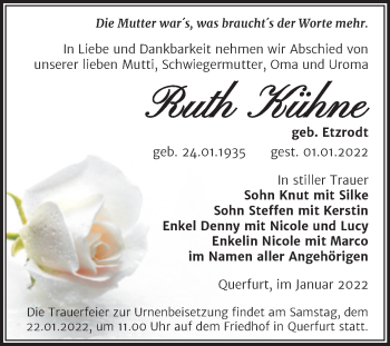 Traueranzeige von Ruth Kühne von Trauerkombi Merseburg