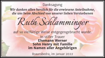Traueranzeige von Ruth Schlamminger von Trauerkombi Merseburg