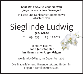 Traueranzeige von Sieglinde Ludwig von Trauerkombi Köthen