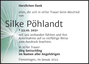 Traueranzeige von Silke Pöhlandt von Naumburger Tageblatt