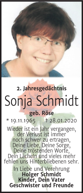 Traueranzeige von Sonja Schmidt von Trauerkombi Köthen