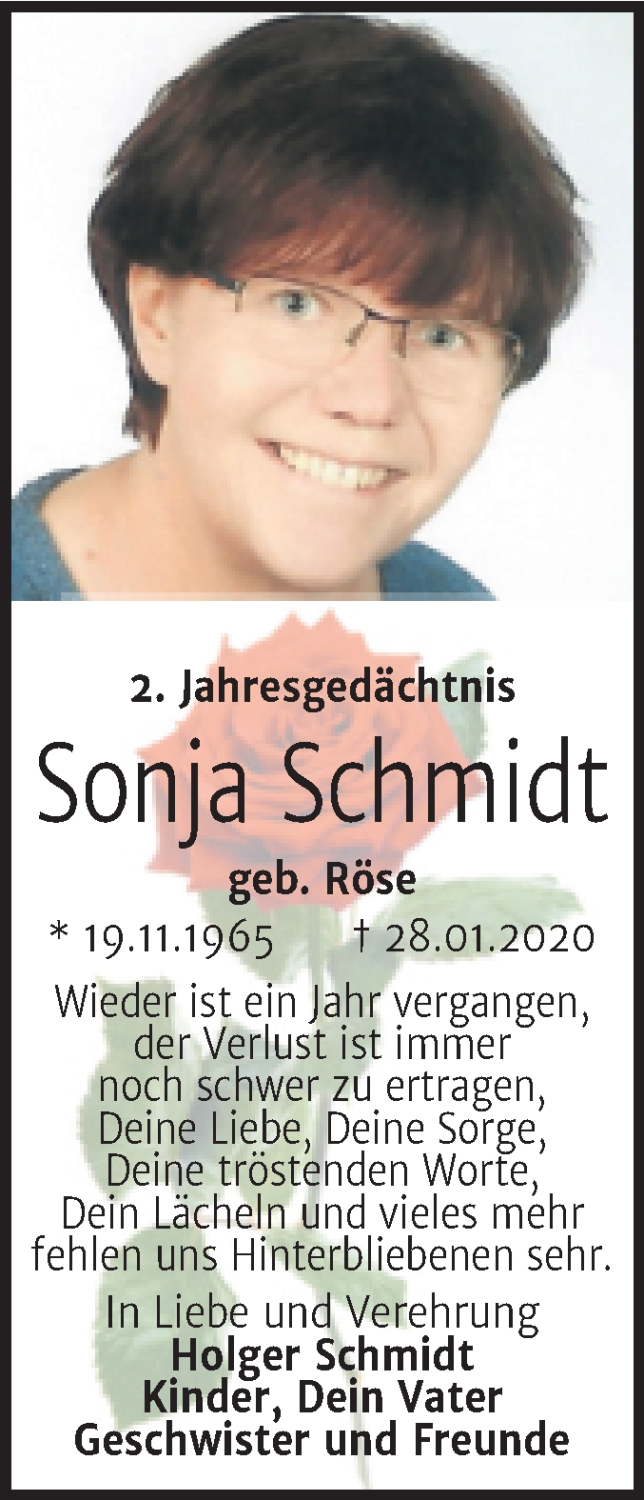  Traueranzeige für Sonja Schmidt vom 29.01.2022 aus Trauerkombi Köthen