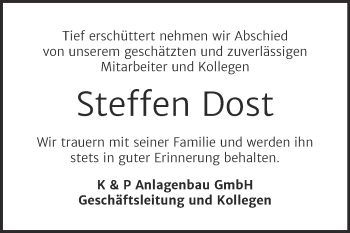 Traueranzeige von Steffen Dost von Super Sonntag Merseburg/Querfurt