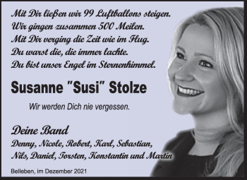 Traueranzeige von Susanne Stolze von Trauerkombi Bernburg
